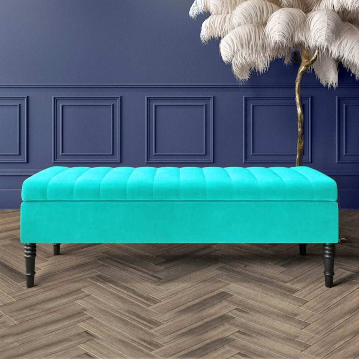 Safar Striped Ottoman Bench with Legs, Shoe Storage Bench