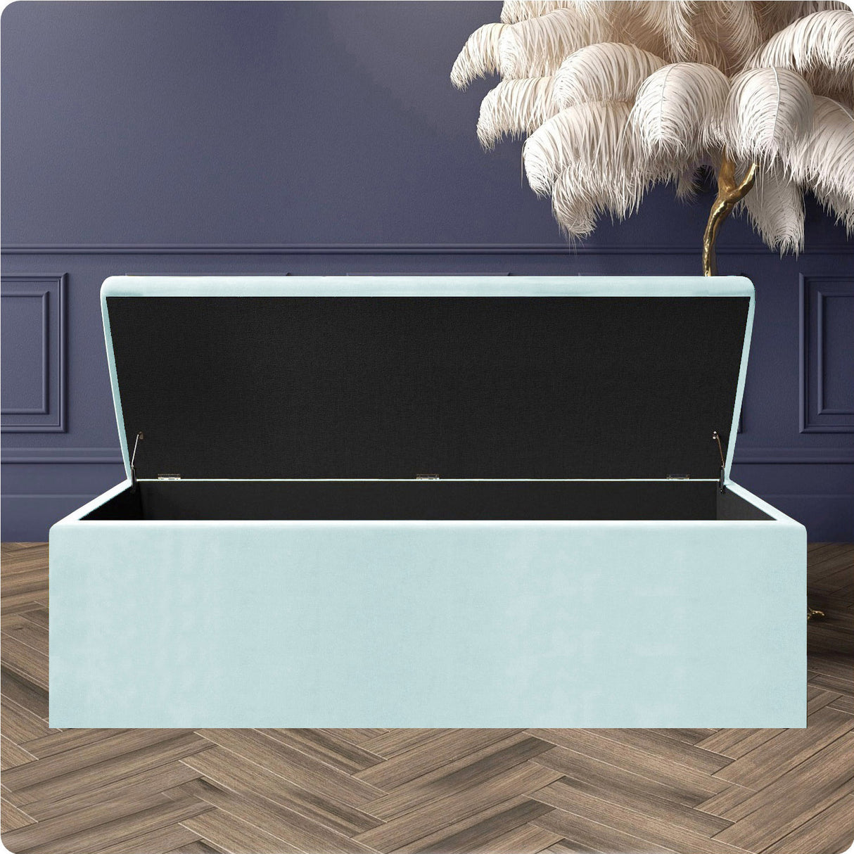 Safar Large Velvet Ottoman Storage Box with Plain Lid