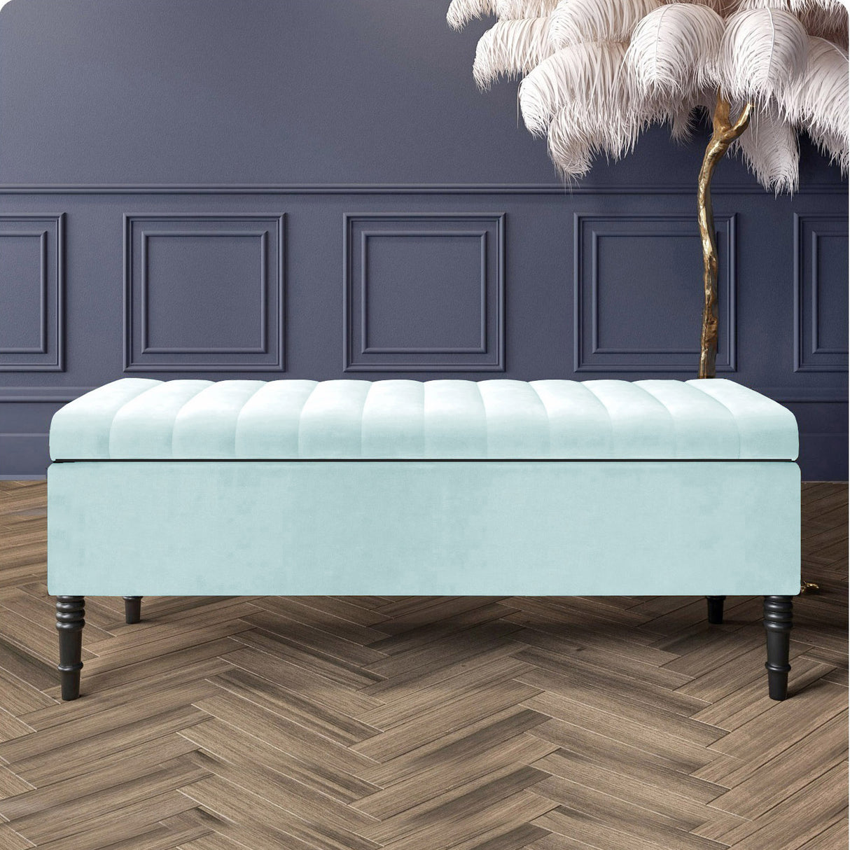 Paris Striped Ottoman Bench with storage