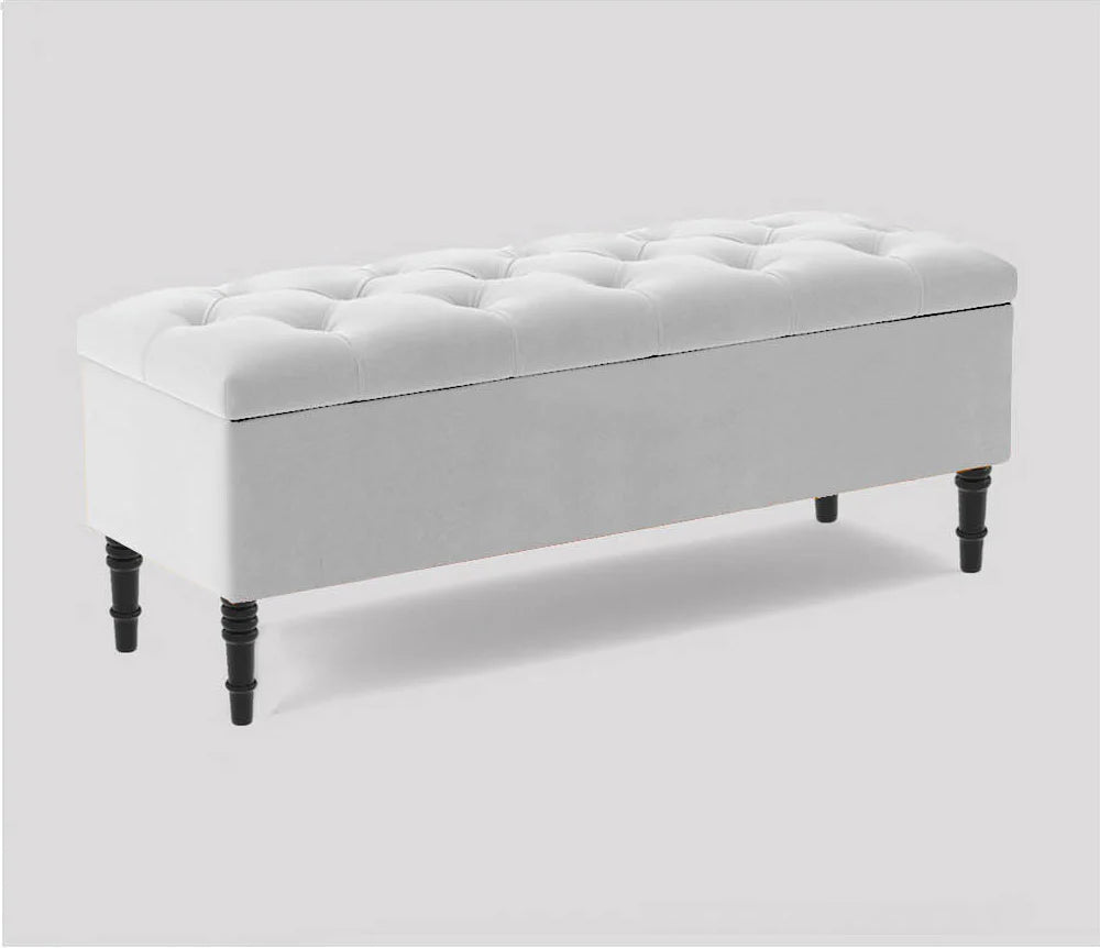 Swiss Chesterfield Upholstered Ottoman Storage Bench with Legs