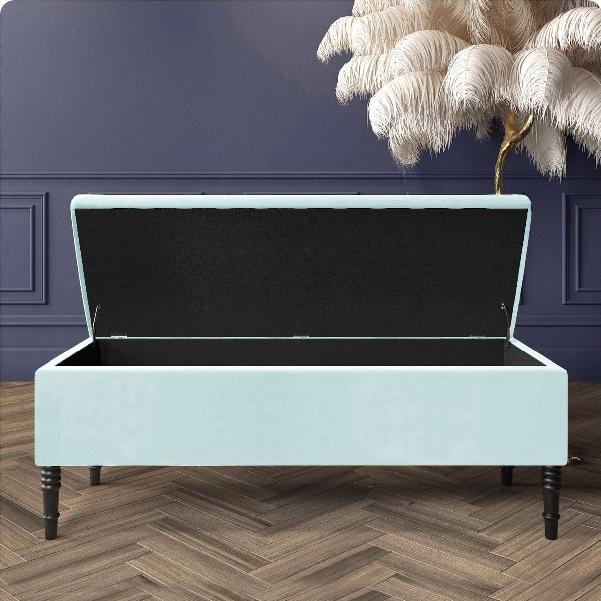 Paris Velvet Ottoman Storage Bench with Plain Lid
