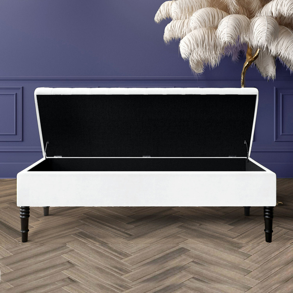 Safar Striped Ottoman Bench with Legs, Shoe Storage Bench