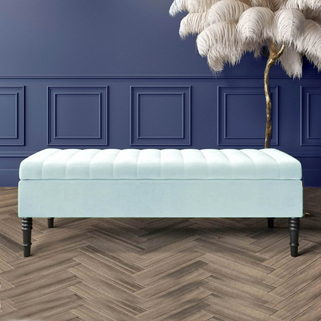 Safar Striped Ottoman Bench with Legs, Shoe Storage Bench