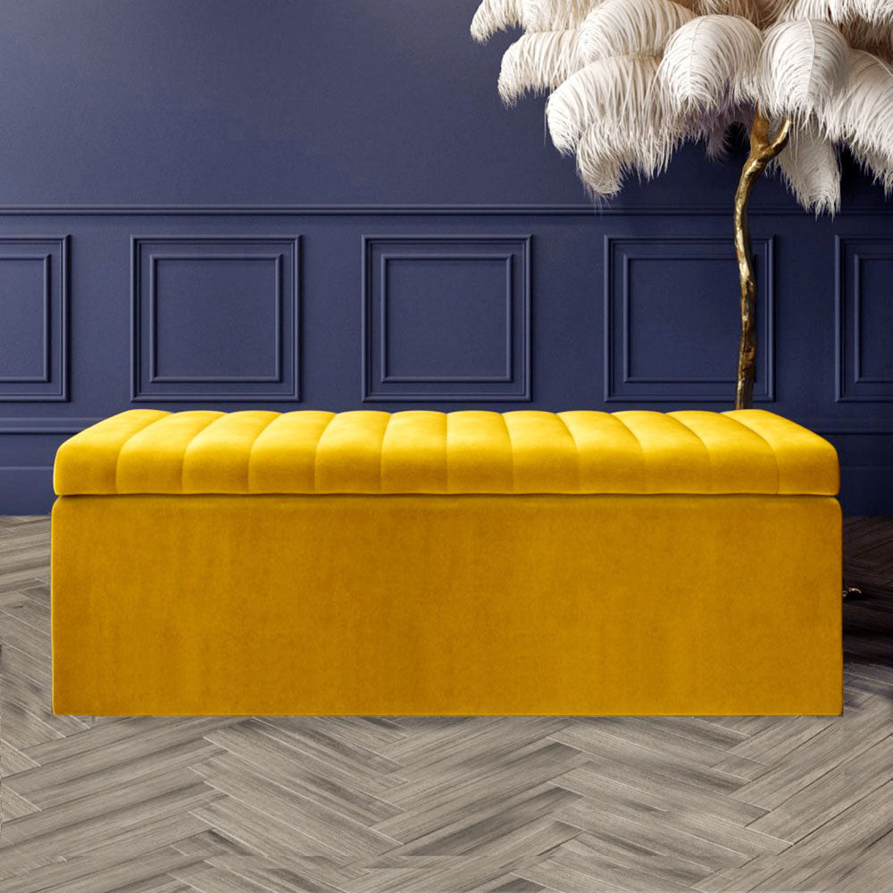 Large Safar Ottoman Storage Box - Plush Velvet Upholstered Blanket Box