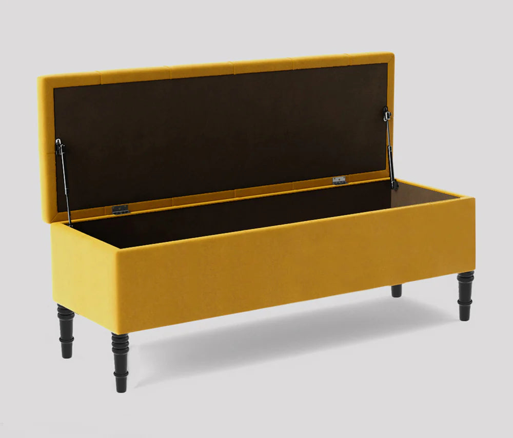 Swiss Chesterfield Upholstered Ottoman Storage Bench with Legs