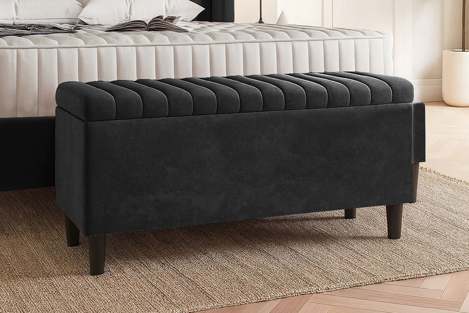 Safari Lined Upholstered Ottoman Bench with Storage