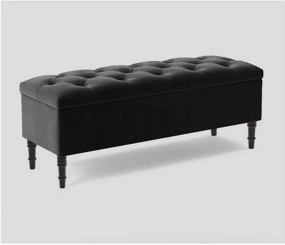 Swiss Chesterfield Upholstered Ottoman Storage Bench with Legs