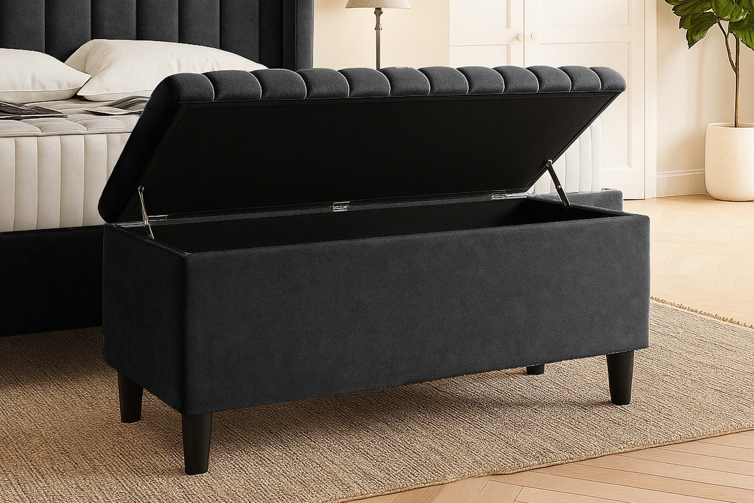 Safari Lined Upholstered Ottoman Bench with Storage