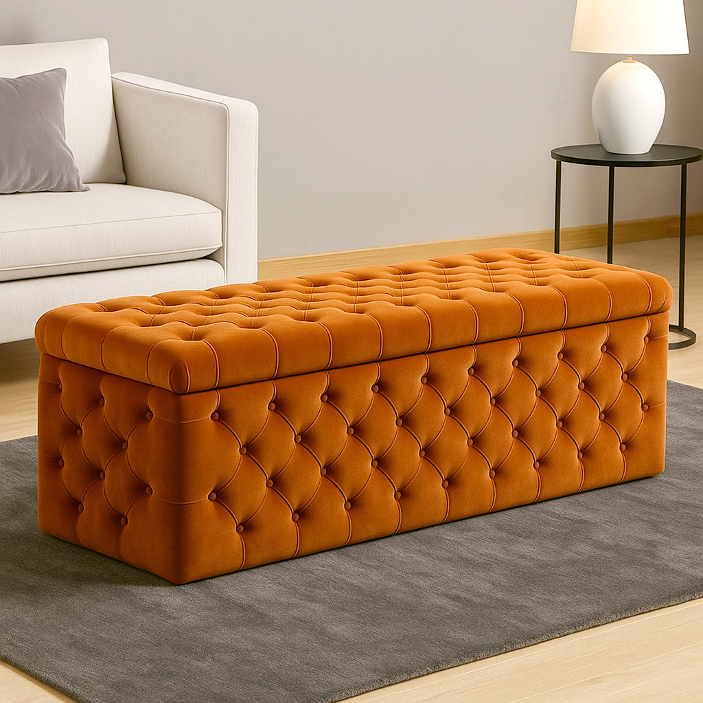 Lux Full Upholstered Velvet Storage Ottoman Box