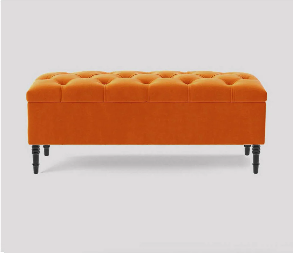 Swiss Chesterfield Upholstered Ottoman Storage Bench with Legs