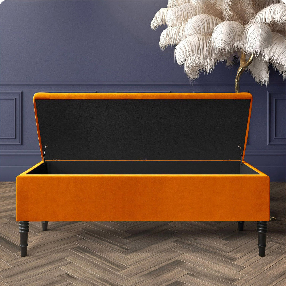 Paris Velvet Ottoman Storage Bench with Plain Lid
