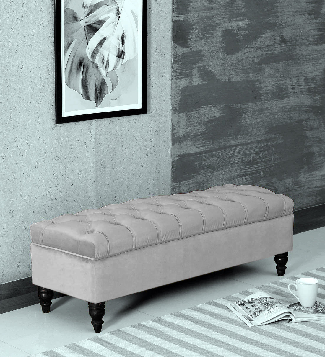 Large grey chesterfield footstool sale