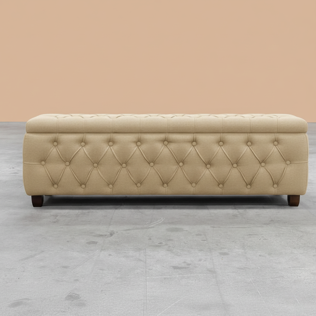 Riga Chesterfield Upholstered Ottoman Storage Box with Wooden Legs in Plush Velvet Fabric