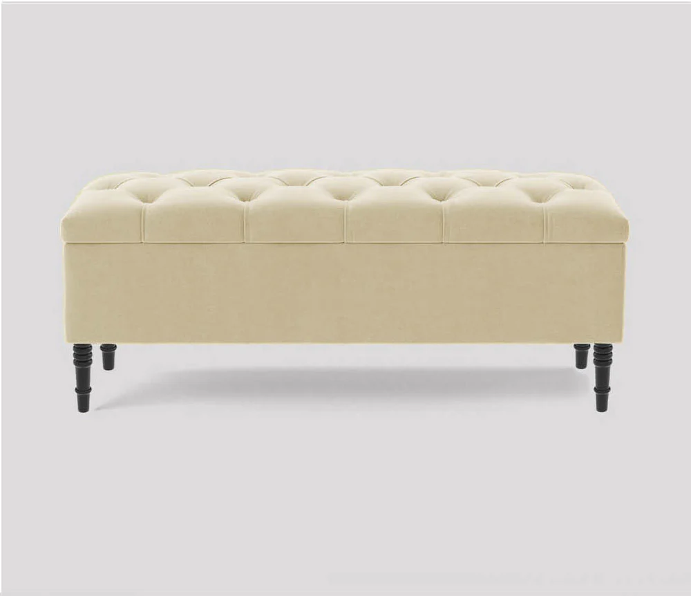 Swiss Chesterfield Upholstered Ottoman Storage Bench with Legs