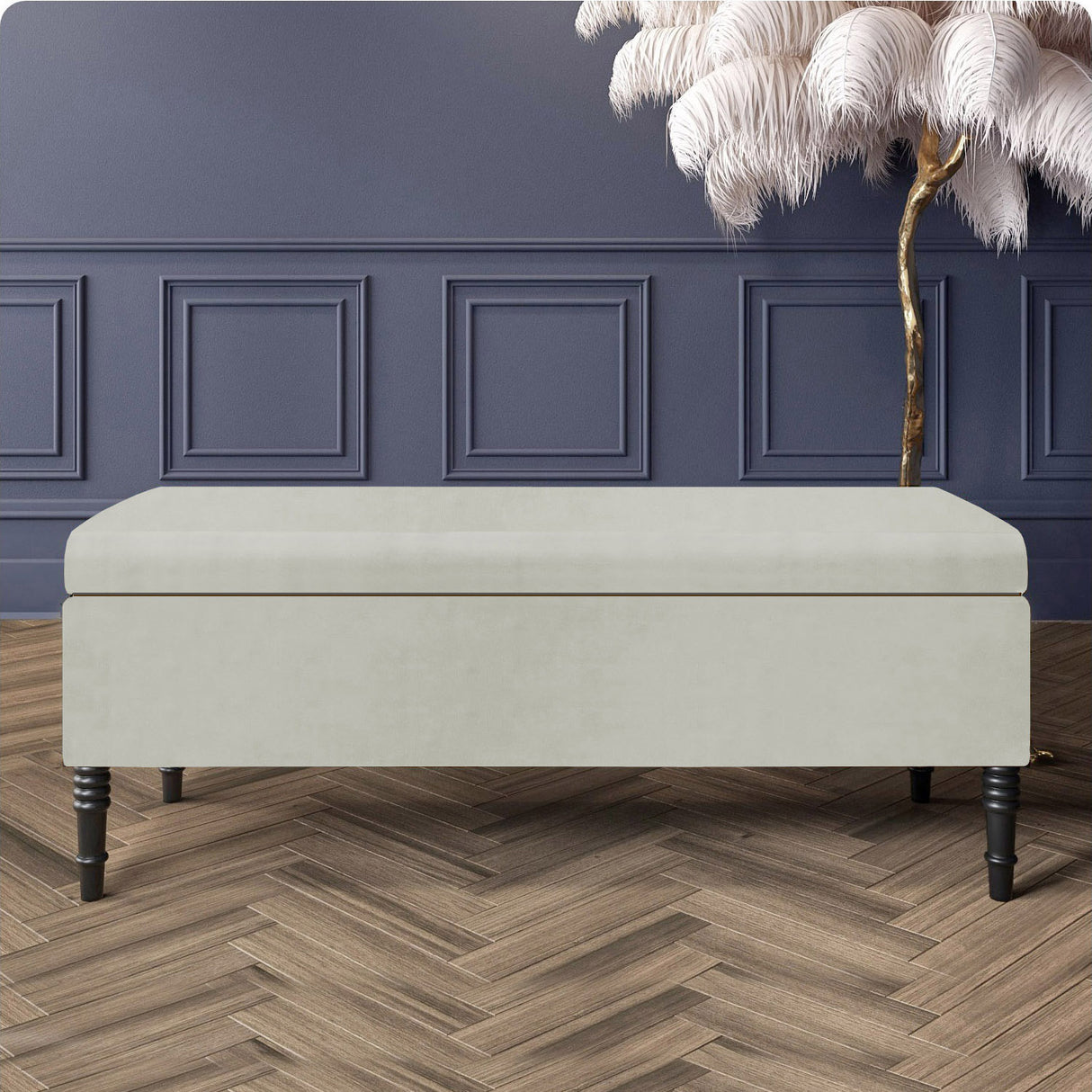 Paris Velvet Ottoman Storage Bench with Plain Lid