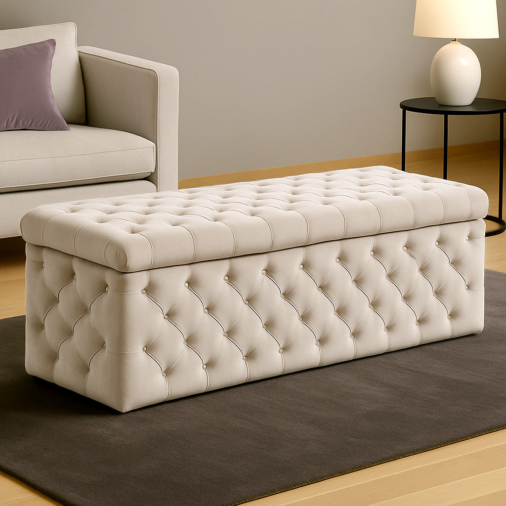 Lux Full Upholstered Velvet Storage Ottoman Box