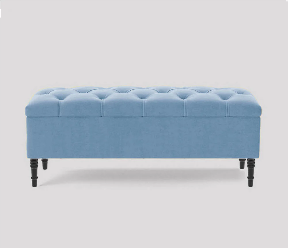 Swiss Chesterfield Upholstered Ottoman Storage Bench with Legs