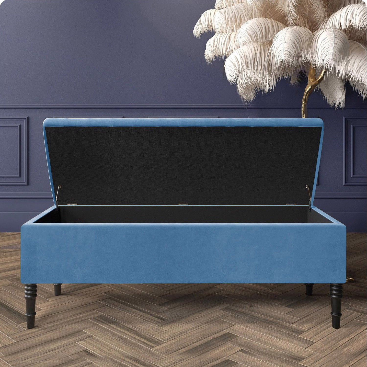 Paris Velvet Ottoman Storage Bench with Plain Lid