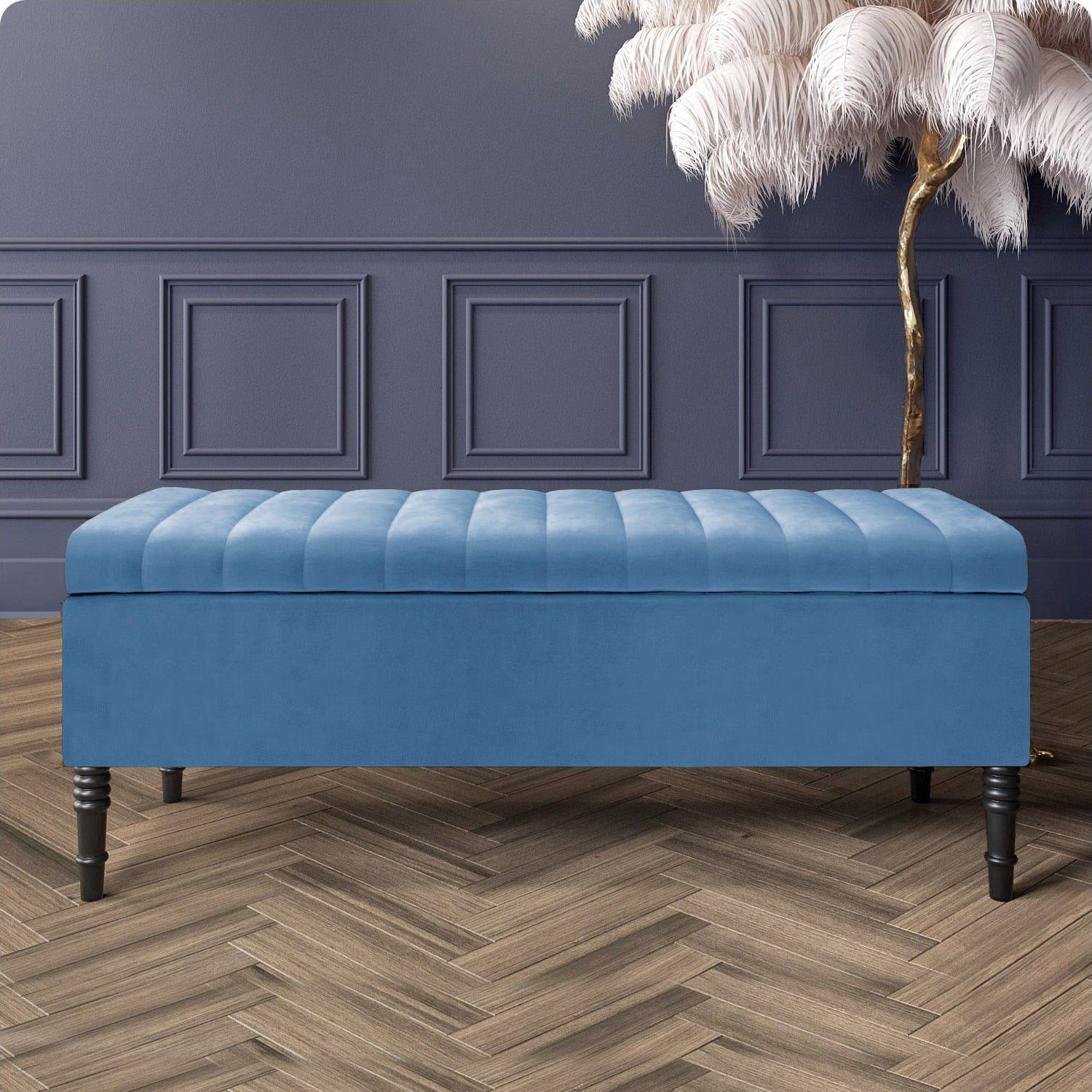 Paris Striped Ottoman Bench with storage