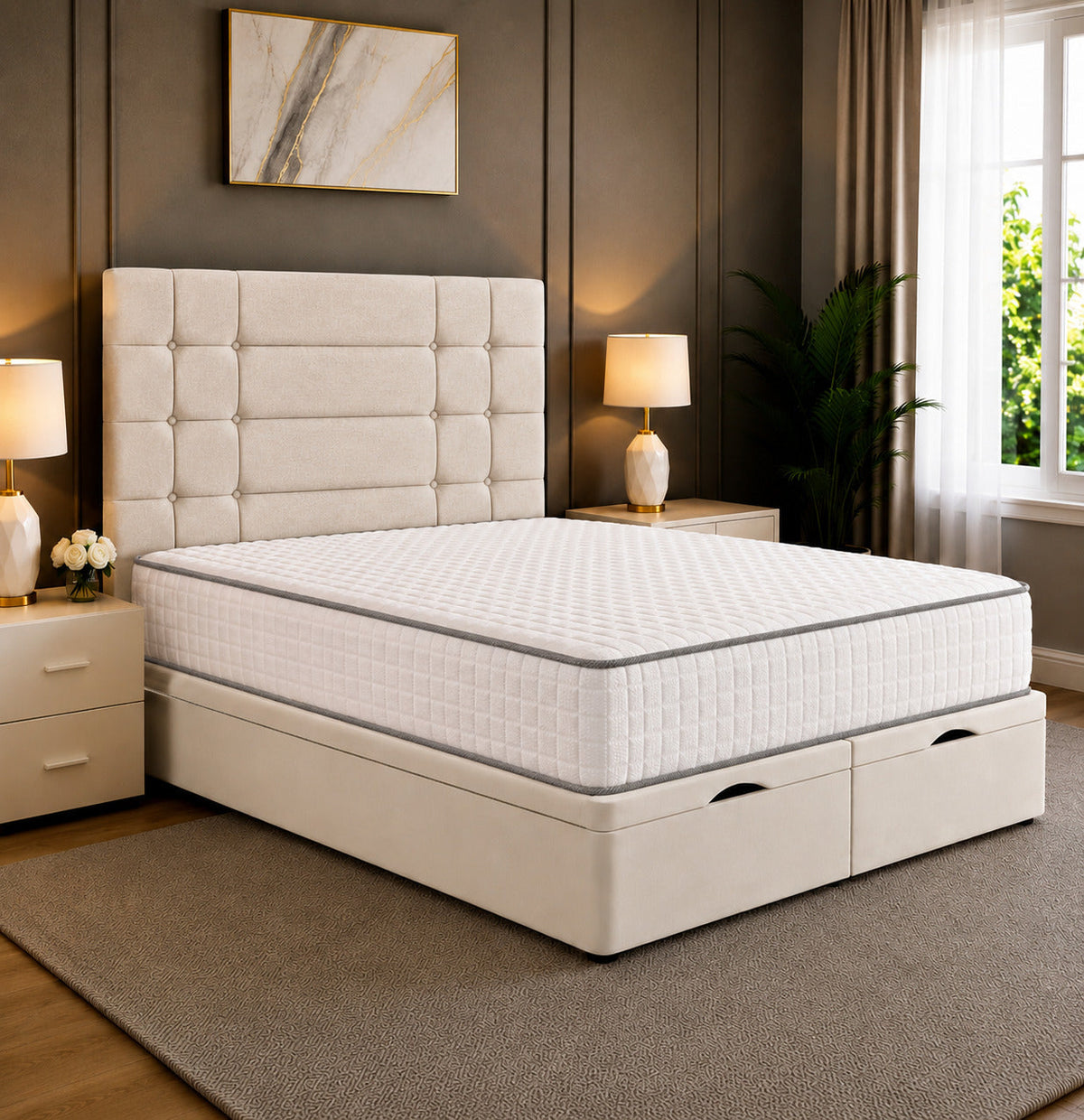 Elara Divan Storage Striped Tufted Ottoman Bed Frame