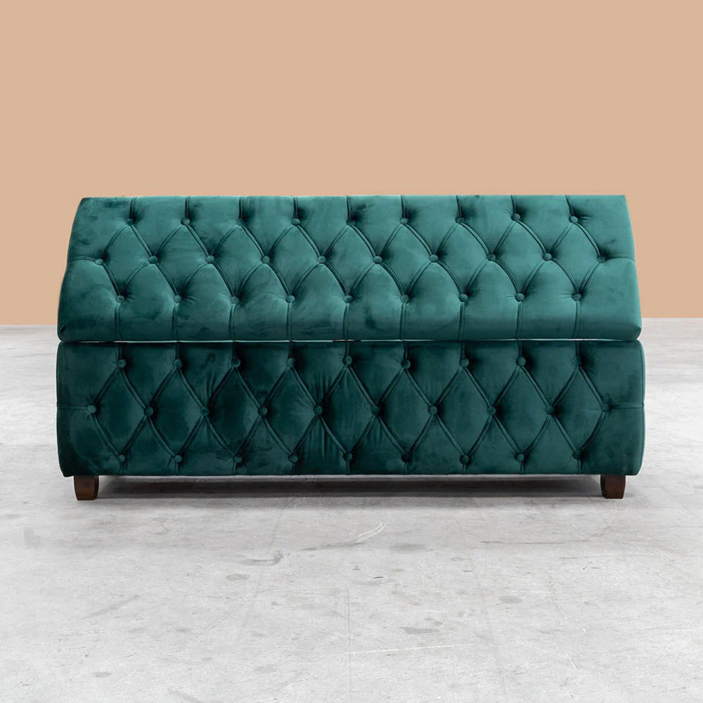 Riga Chesterfield Upholstered Ottoman Storage Box with Wooden Legs in Plush Velvet Fabric