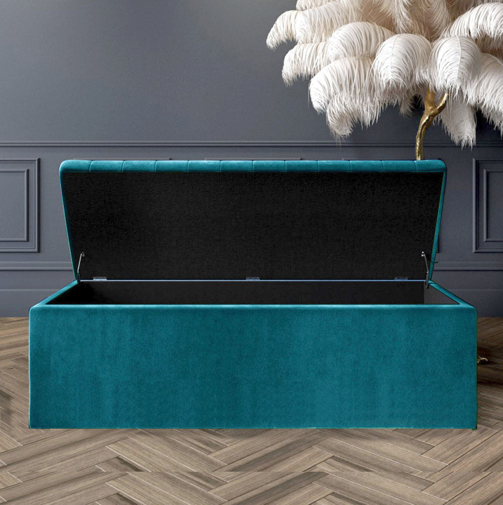 Large Safar Ottoman Storage Box - Plush Velvet Upholstered Blanket Box