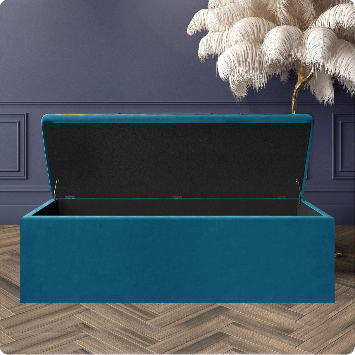 Safar Large Velvet Ottoman Storage Box with Plain Lid
