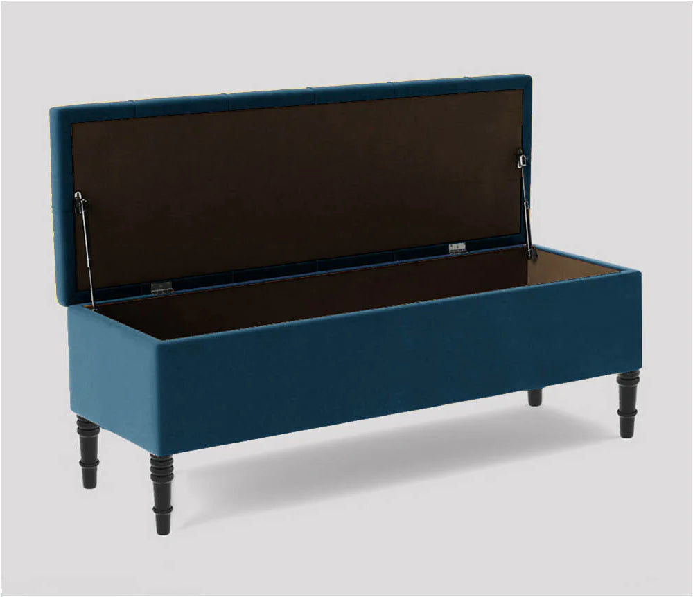 Swiss Chesterfield Upholstered Ottoman Storage Bench with Legs