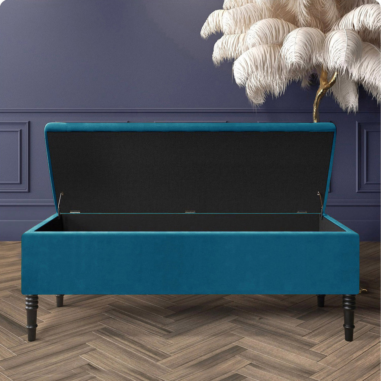 Paris Velvet Ottoman Storage Bench with Plain Lid