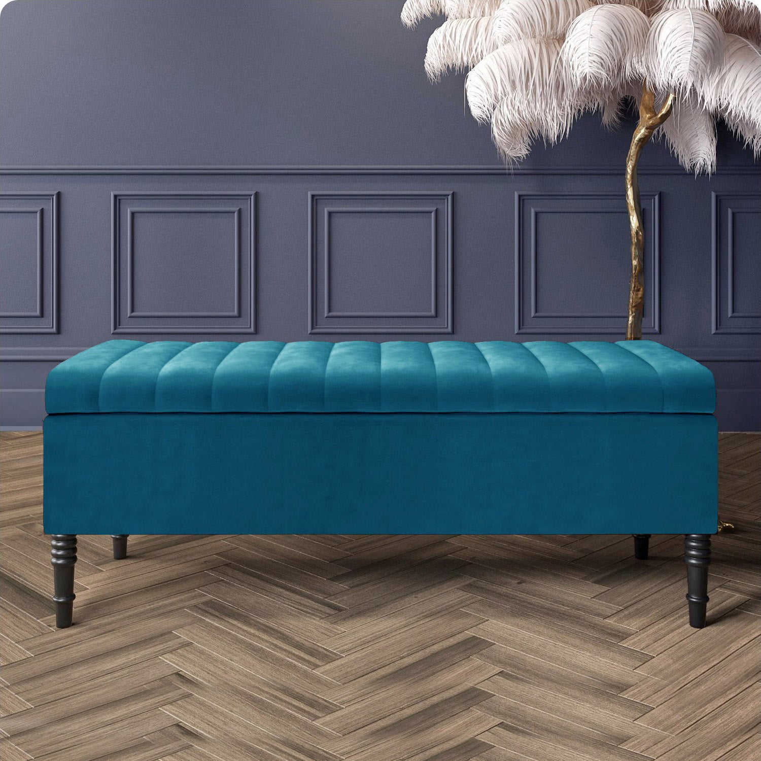 Paris Striped Ottoman Bench with storage