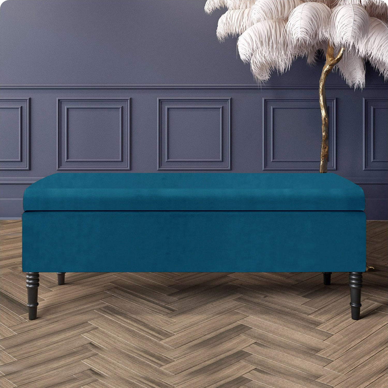 Paris Velvet Ottoman Storage Bench with Plain Lid