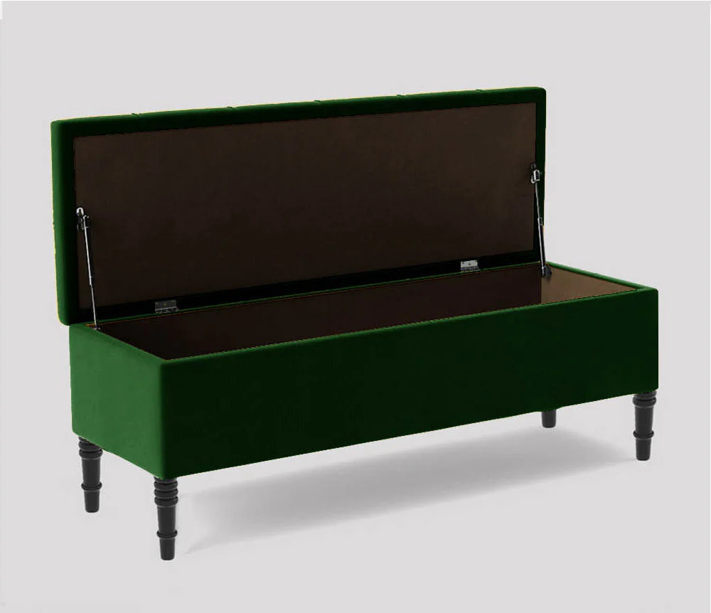 Swiss Chesterfield Upholstered Ottoman Storage Bench with Legs