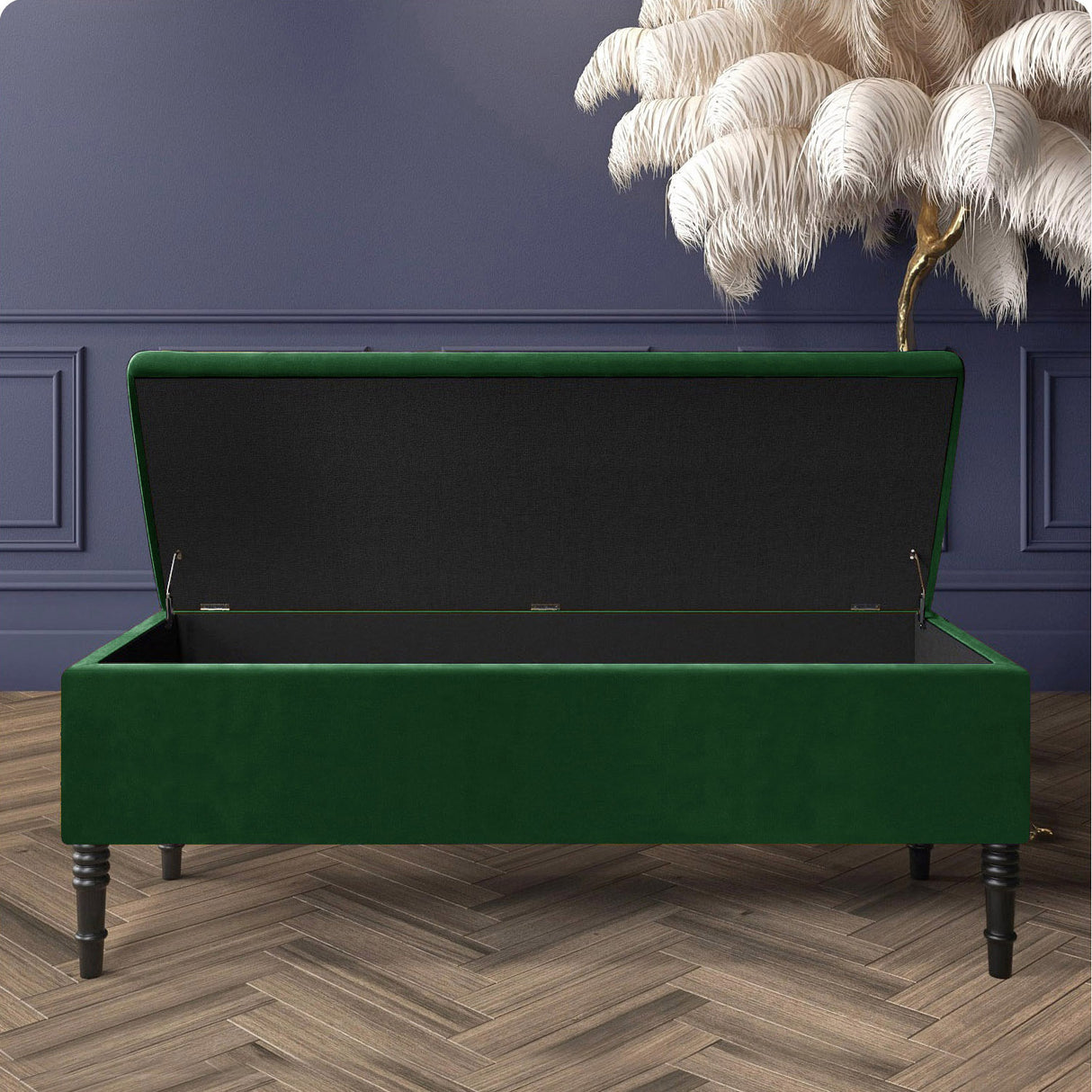 Paris Velvet Ottoman Storage Bench with Plain Lid