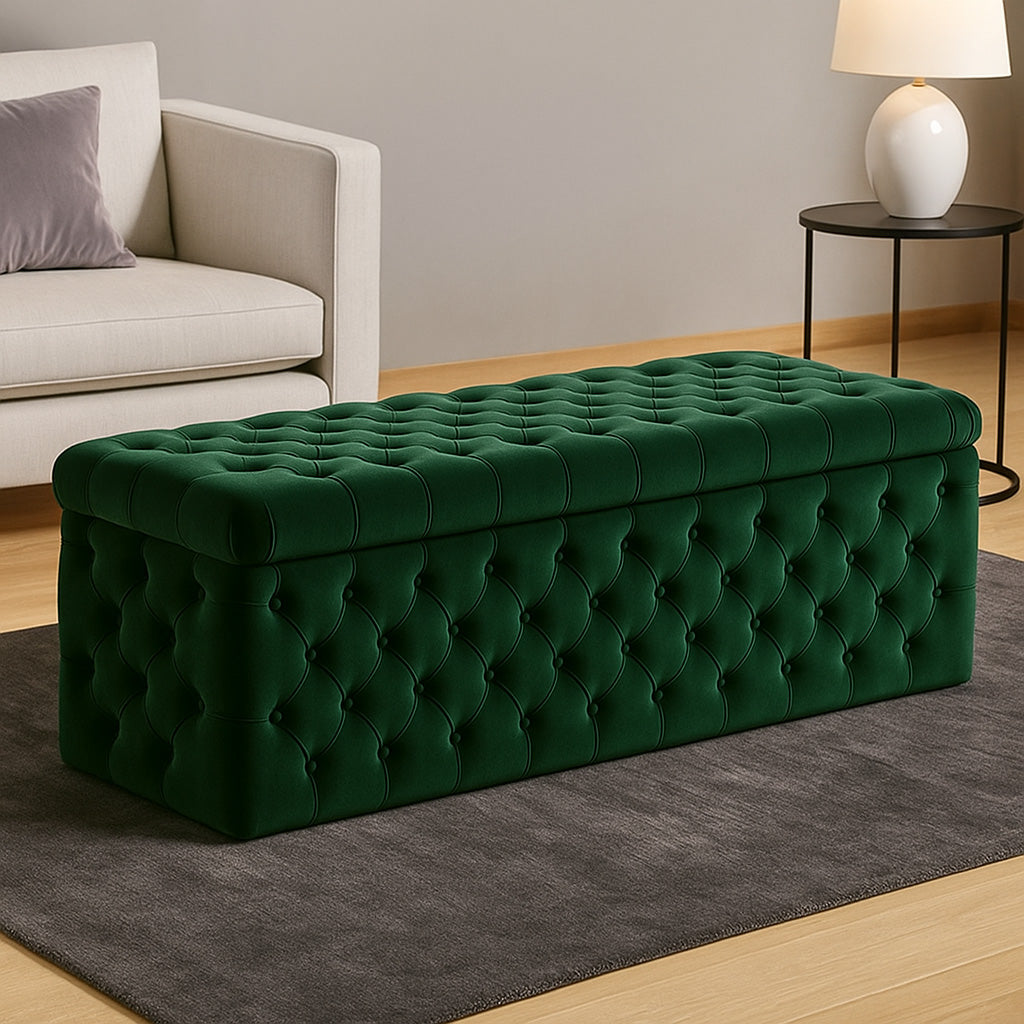 Lux Full Upholstered Velvet Storage Ottoman Box