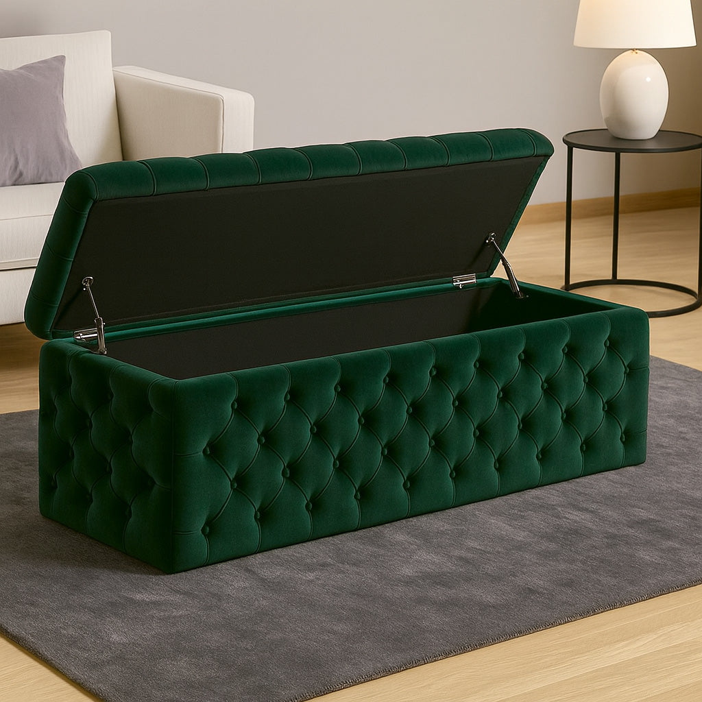 Lux Full Upholstered Velvet Storage Ottoman Box