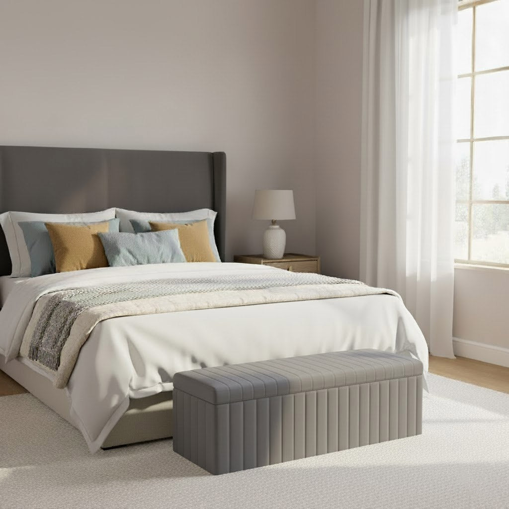 Safar Full Striped Upholstered Ottoman Box