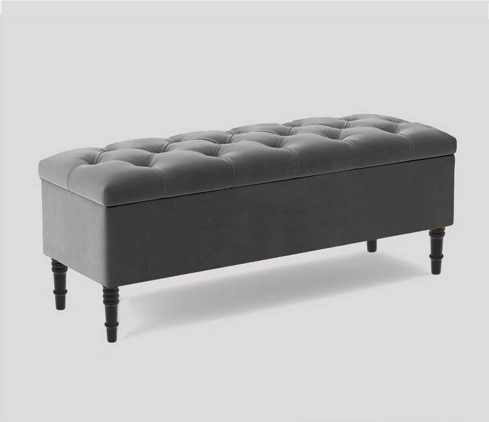 Swiss Chesterfield Upholstered Ottoman Storage Bench with Legs