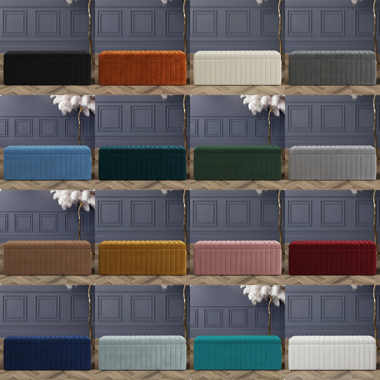 Safar Full Striped Upholstered Ottoman Box