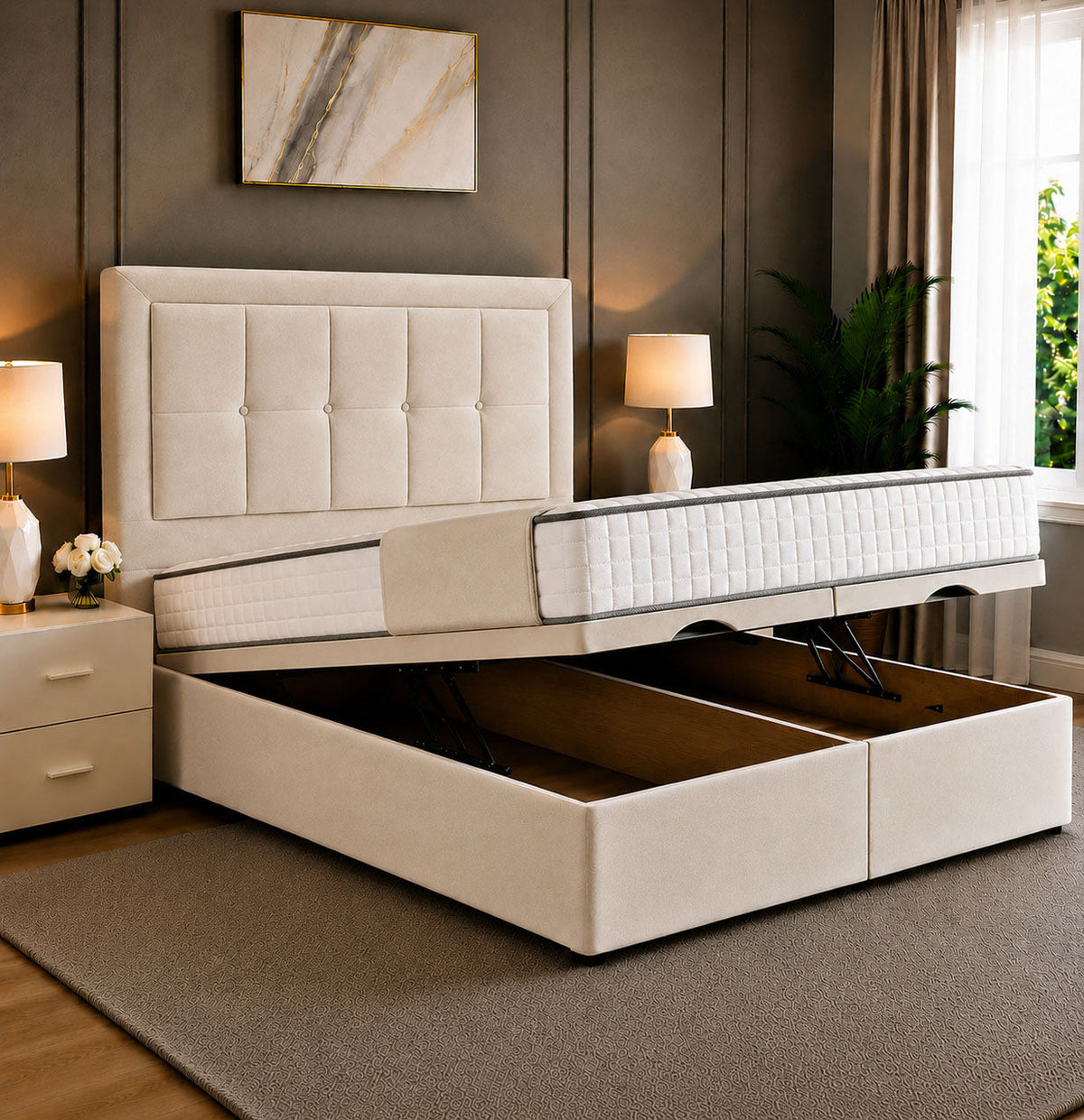 Maria Cubed Tufted Divan Storage Ottoman Bed Frame