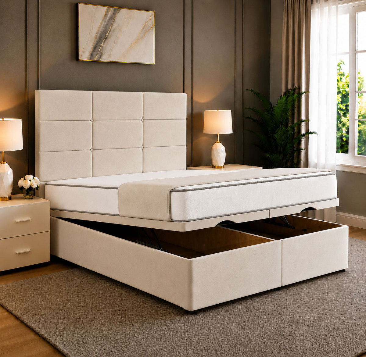 Lux Cubed Tufted Divan Storage Ottoman Bed Frame