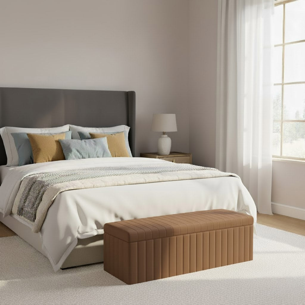 Safar Full Striped Upholstered Ottoman Box