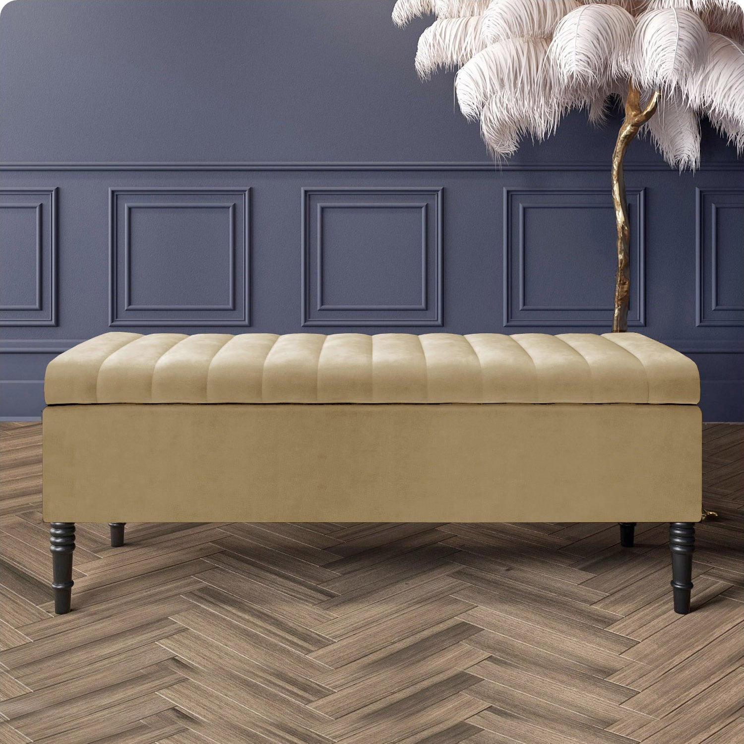 Paris Striped Ottoman Bench with storage