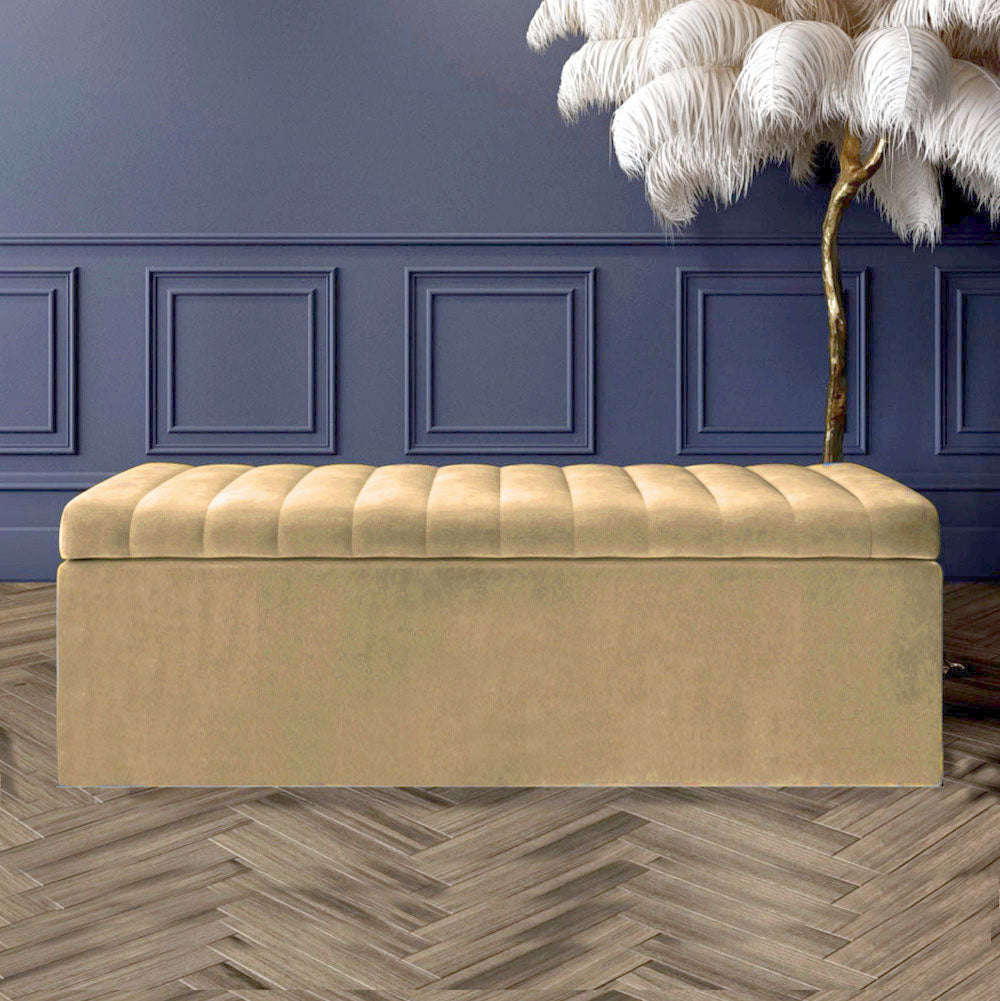 Large Safar Ottoman Storage Box - Plush Velvet Upholstered Blanket Box