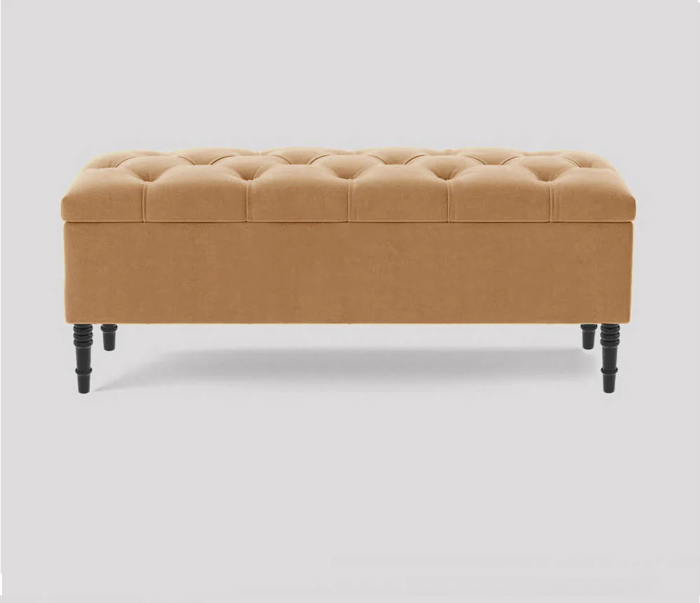 Swiss Chesterfield Upholstered Ottoman Storage Bench with Legs