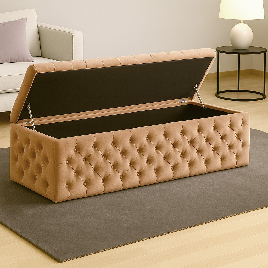 Lux Full Upholstered Velvet Storage Ottoman Box