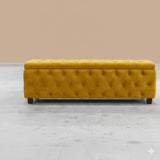 Riga Chesterfield Upholstered Ottoman Storage Box with Wooden Legs in Plush Velvet Fabric