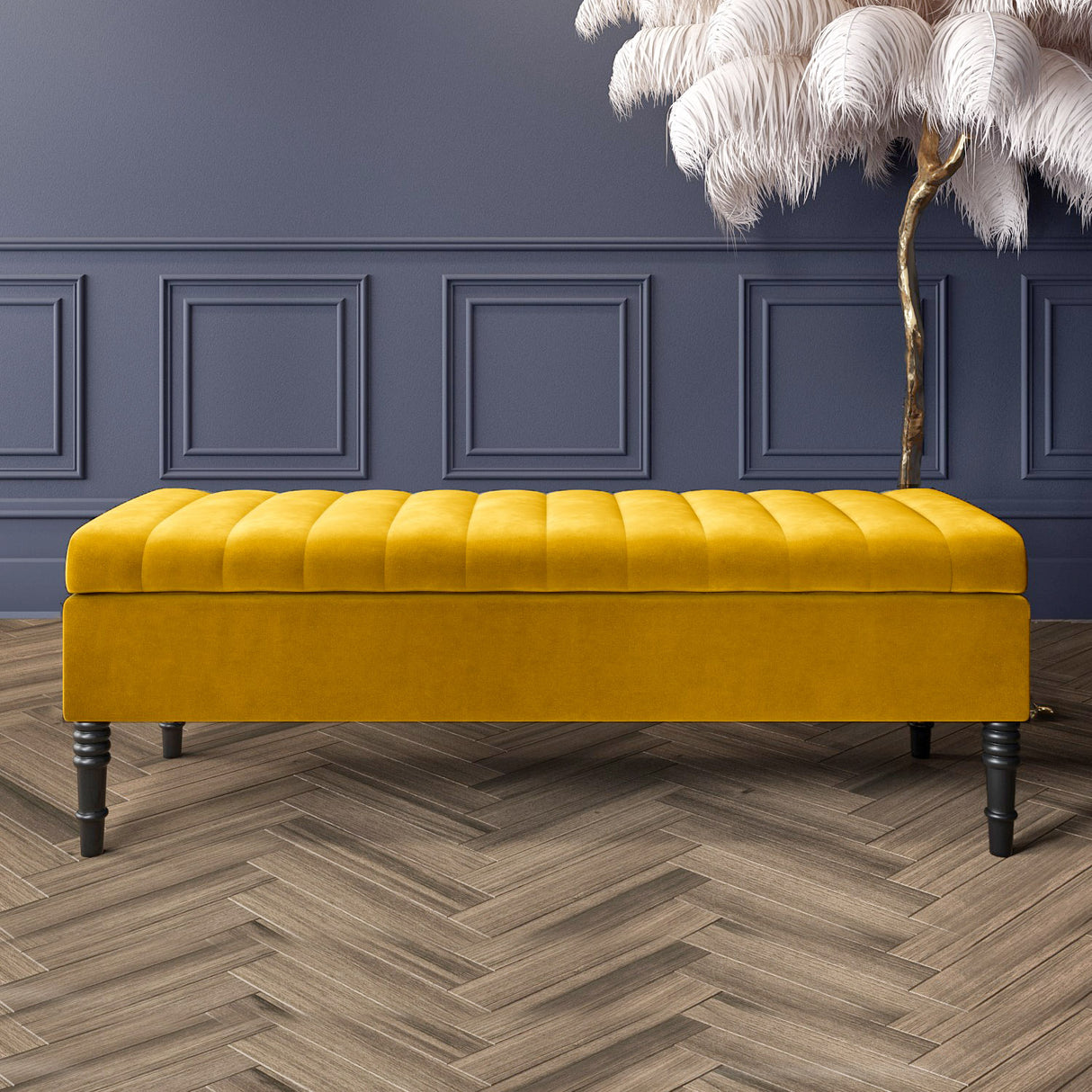 Safar Striped Ottoman Bench with Legs, Shoe Storage Bench