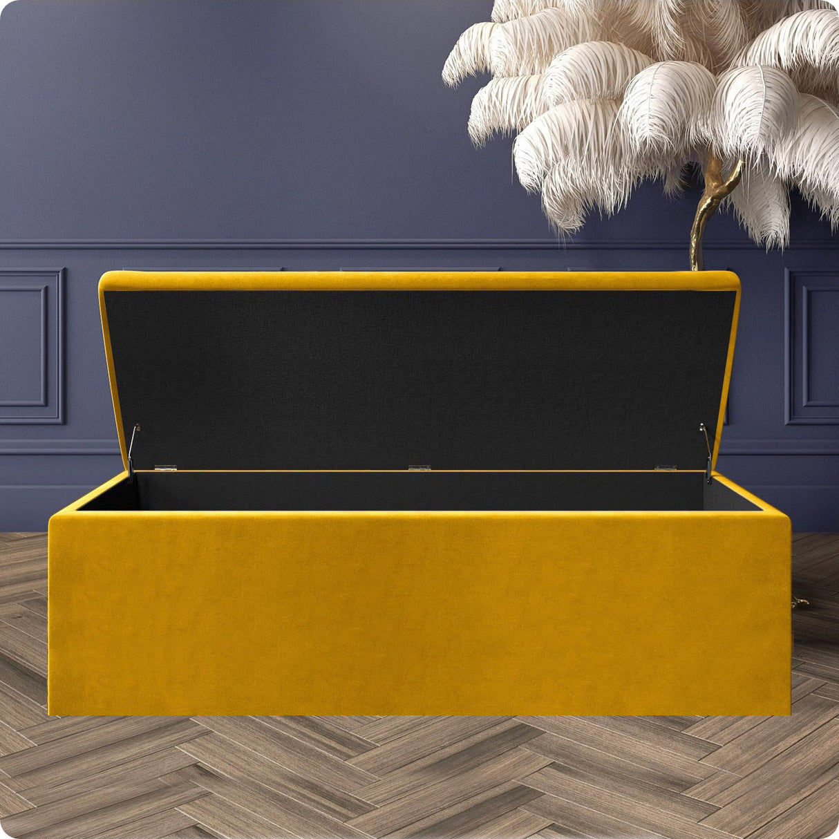 Safar Large Velvet Ottoman Storage Box with Plain Lid