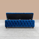 Riga Chesterfield Upholstered Ottoman Storage Box with Wooden Legs in Plush Velvet Fabric