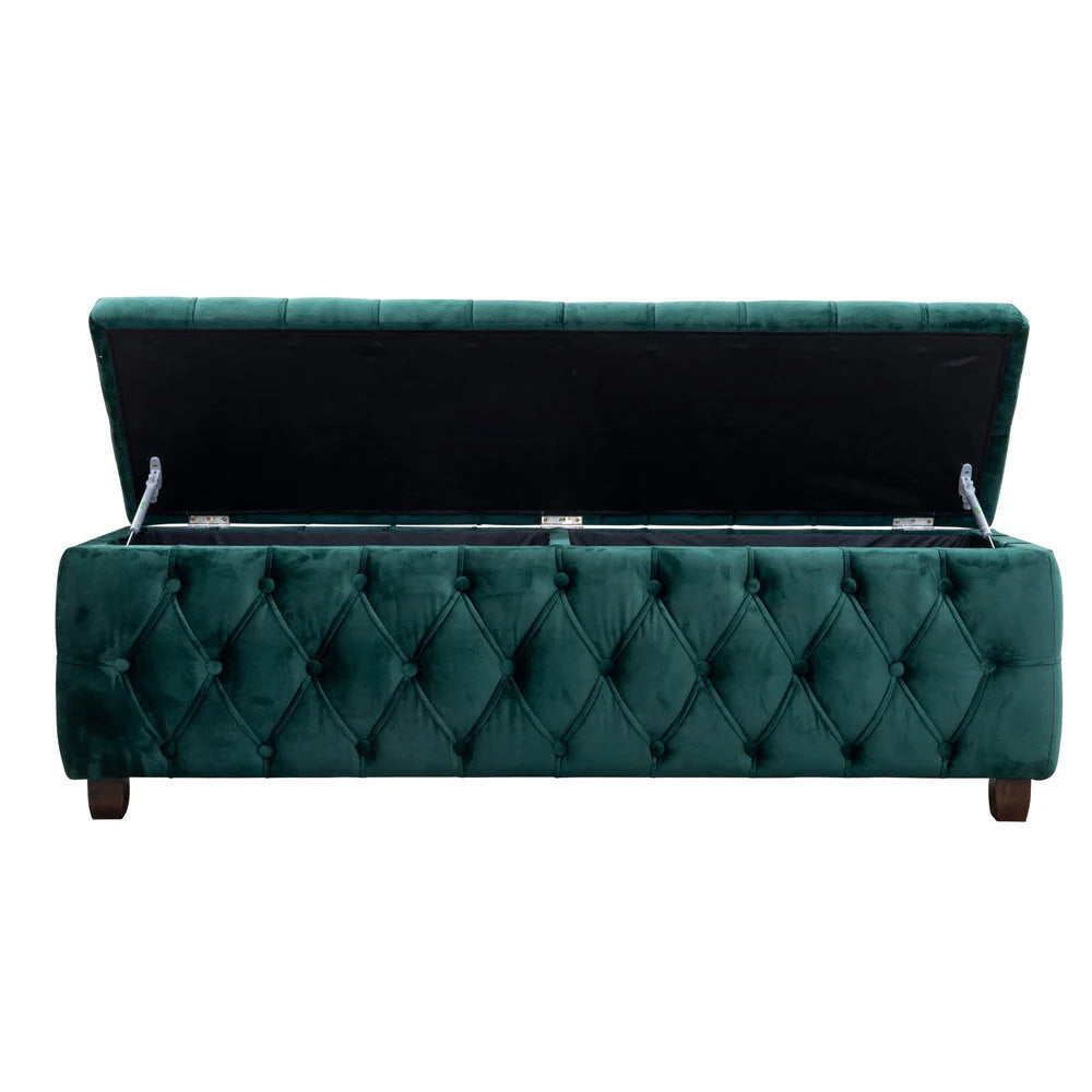 Riga Chesterfield Upholstered Ottoman Storage Box with Wooden Legs in Plush Velvet Fabric